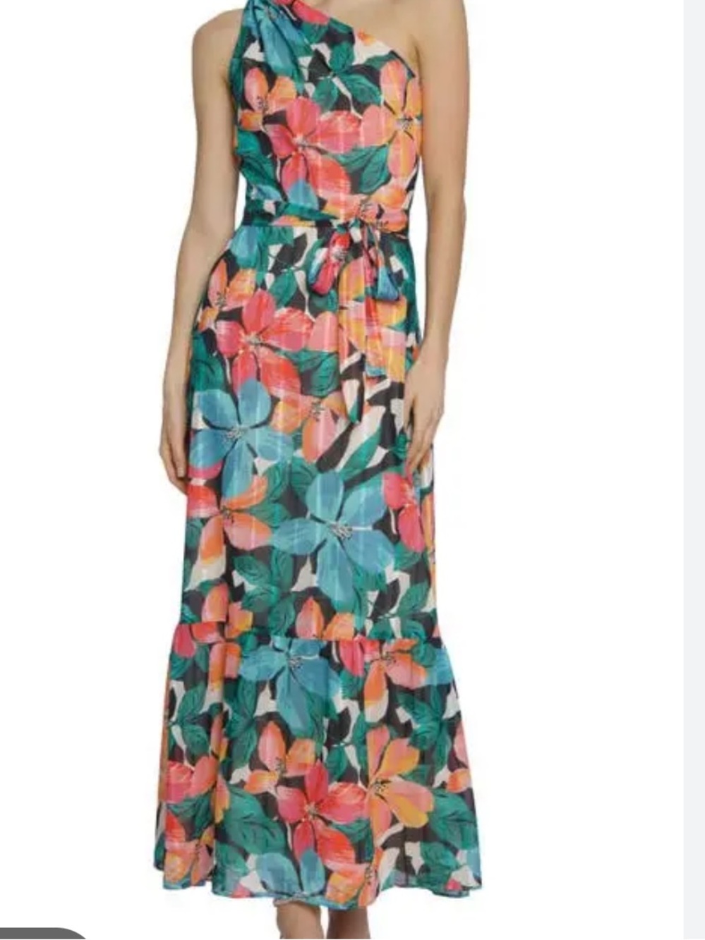 Maggy London Floral One-Shoulder Maxi Dress tropical size 14